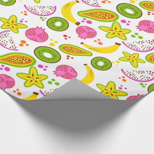 Fruitsalade op wit groot cadeaupapier (Hoek)