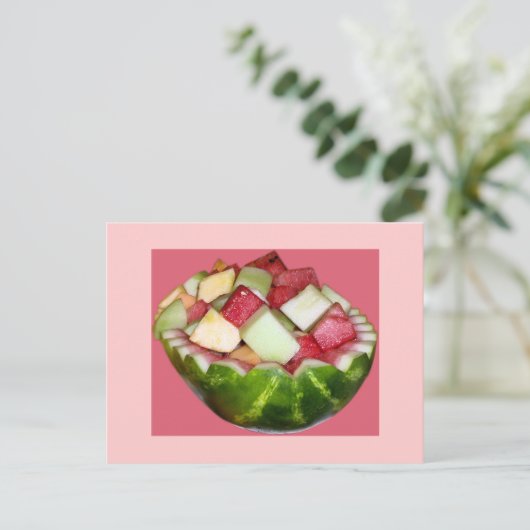 Fruitsalade Watermeloen in roze Briefkaart (Staand voorkant)