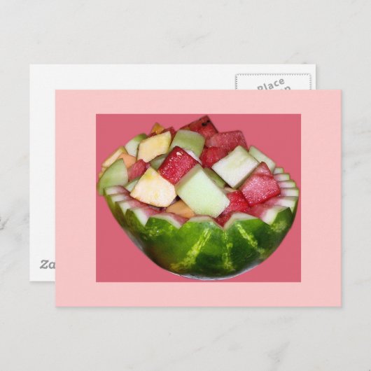 Fruitsalade Watermeloen in roze Briefkaart (Voorkant / Achterkant)