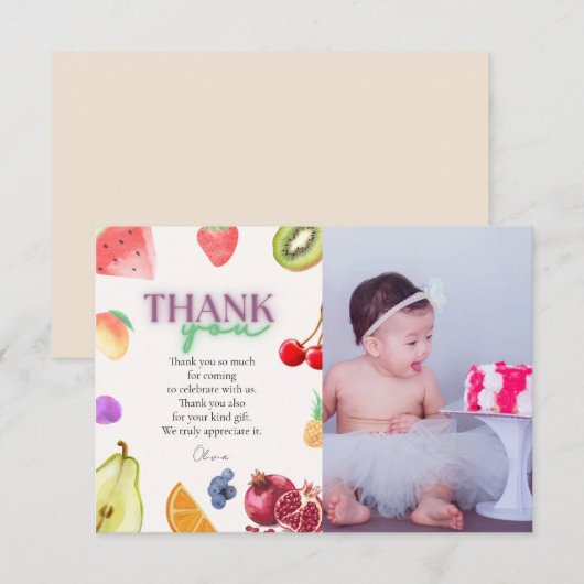 Fruitthema 2e verjaardag bedankkaart (Voorkant / Achterkant)