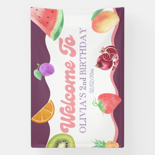 Fruitthema 2e verjaardag spandoek (Verticaal)