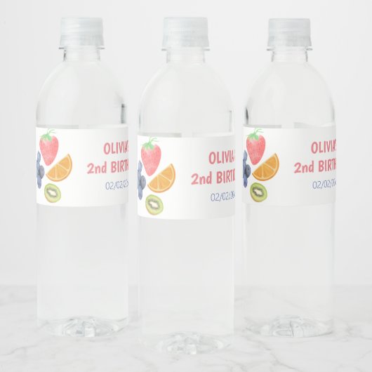 Fruitthema 2e verjaardag waterfles etiket (Flessen)
