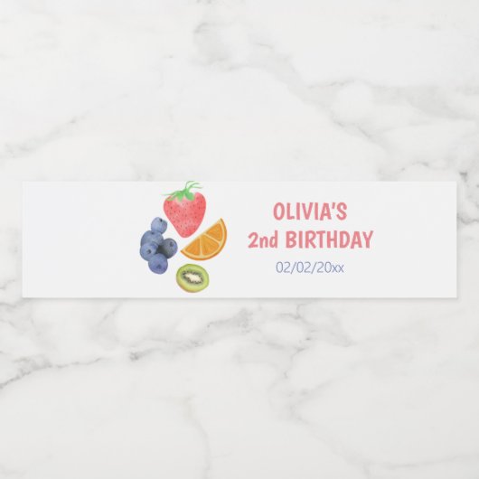 Fruitthema 2e verjaardag waterfles etiket (Enkel label)