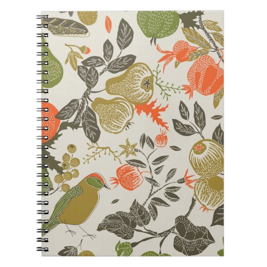 fruittuin met vogel, naadloos patroon notitieboek (Voorkant)