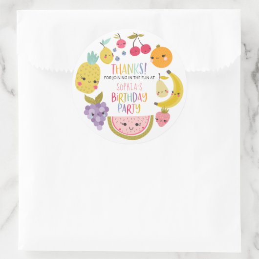 Fruity Birthday Party Dank u voor Ronde Sticker (Tas)