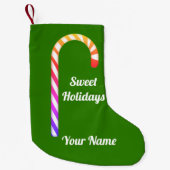 Fruity Candy Cane Pattern Add Name Xmas Stocking Kleine Kerstsok (Voorkant)