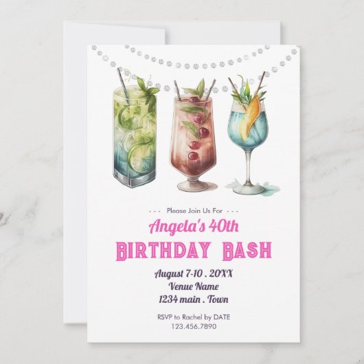 Fruity Cocktail 40th Birthday Summer  Kaart (Voorkant)