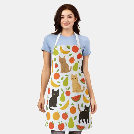 Fruity Feline Kitchen Apron: Cute Cats and Fruit  Schort (Gedragen)