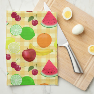Fruity fruits Yellow Gingham Checkute Theedoek