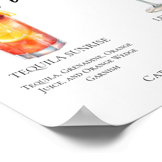 Fruity Garden Wedding Signature Cocktails Menu Poster (Hoek)