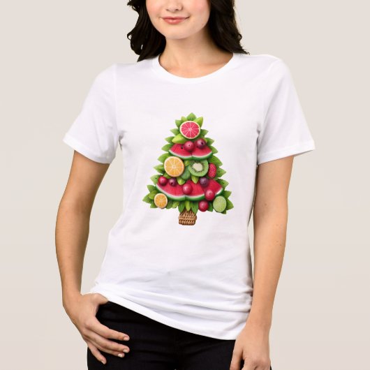 Fruity Kerstboom Gezond Vakantiedesign Tri-Blend Shirt (Voorkant)