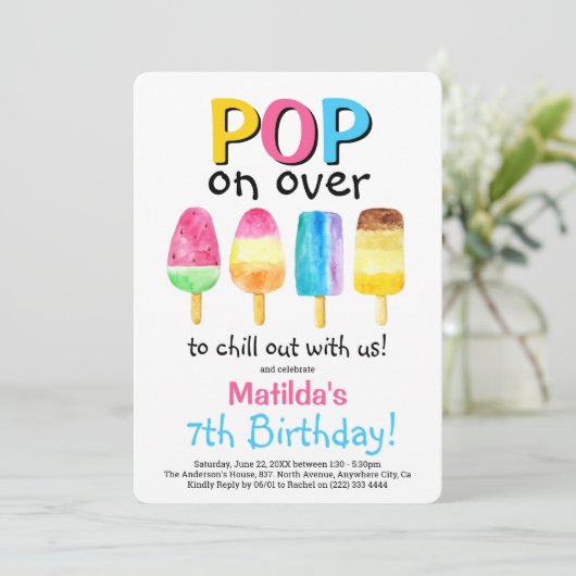 Fruity Popsial Party Kids Birthday Invitation Kaart (Staand voorkant)