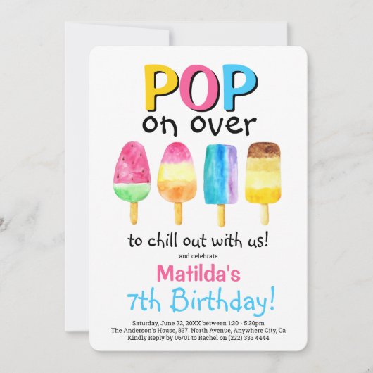Fruity Popsial Party Kids Birthday Invitation Kaart (Voorkant)