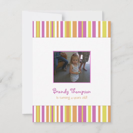 Fruity Stripes Birthday Party Invitation Kaart (Voorkant)