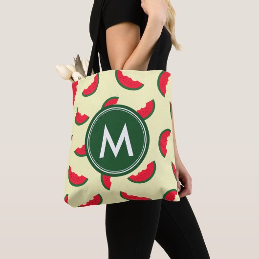 Fruity Summer Red Watermelon Pattern Monogram Tote Bag (Dichtbij)