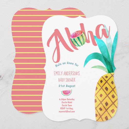 Fruity Tropical Baby shower NODIG Pineapple ALOHA Kaart (Voorkant / Achterkant)