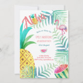 Fruity Tropical Birthday Party nodigt Flamingo uit Kaart (Voorkant)