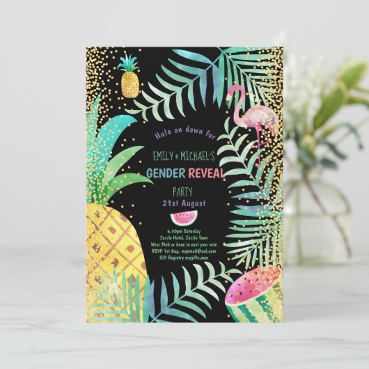 Fruity Tropical GESLACHTSBEPALING Uitnodigingen Fl (Staand voorkant)