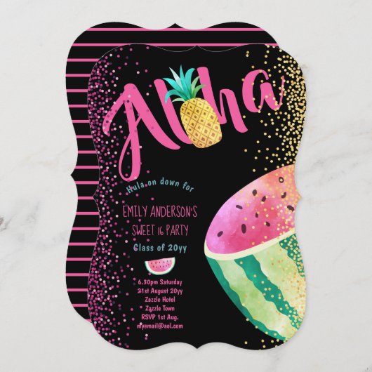 Fruity Tropical Sweet 16 nodigt Melon ALOHA uit Kaart (Voorkant / Achterkant)