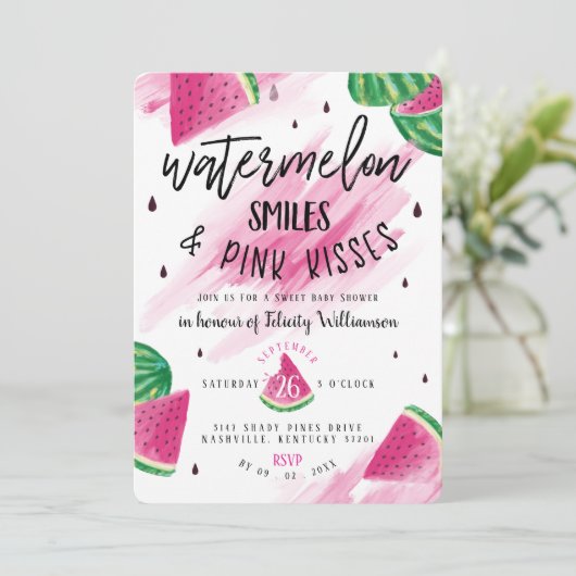 Fruity Watermelon | Uitnodiging tot Baby shower va (Staand voorkant)