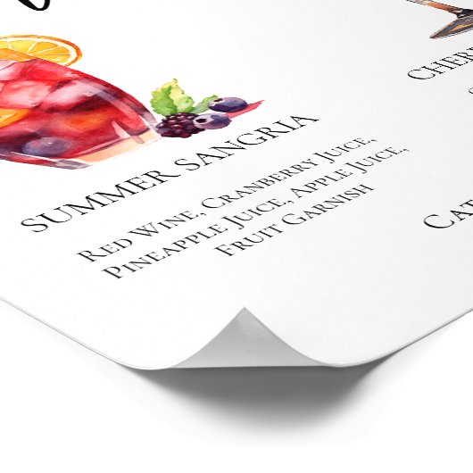 Fruity Wedding Signature Cocktails Menu Poster (Hoek)