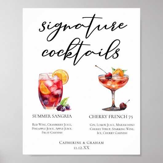 Fruity Wedding Signature Cocktails Menu Poster (Voorkant)