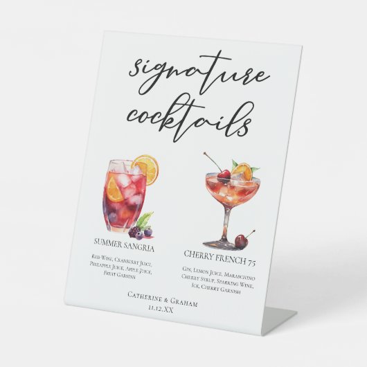 Fruity Wedding Signature Cocktails Menu Reclamebord Met Voetstuk (Voorkant)