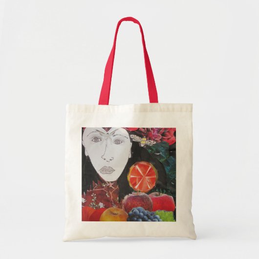 Fruitzak, sinaasappel, appel, druiven, gezicht tote bag (Voorkant)