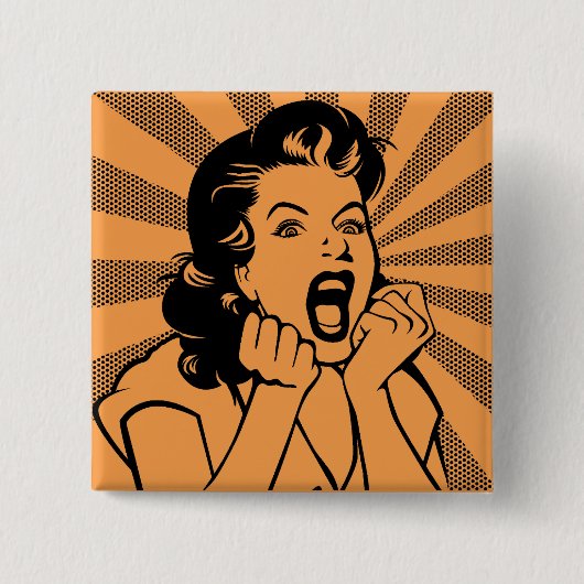 Frustrated Woman Scream Funny Button Badge Pin (Voorkant)