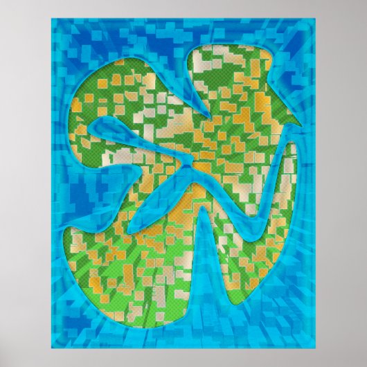 Frutiger Aero Pixel Mozaïek Extrusie Poster (Voorkant)