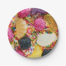 Frutti tutti snoep fruit en spattenpatroon papieren bordje