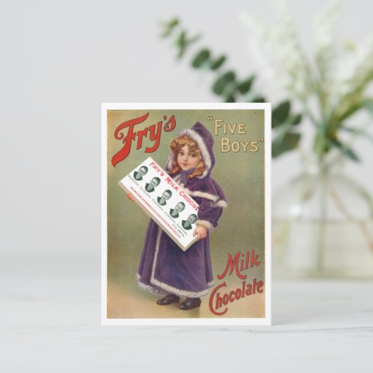 Fry's "Vijf jongens" Melkchocolade en gebarentaal Briefkaart (Staand voorkant)