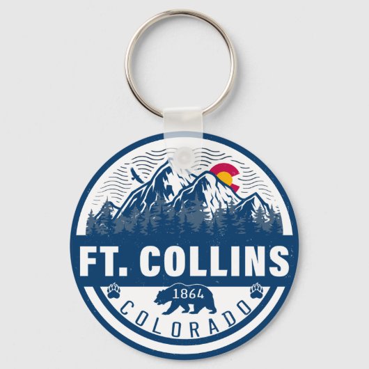 Ft Collins Colorado Vlag Berg Stad Wandelen Ski Sleutelhanger (Voorkant)