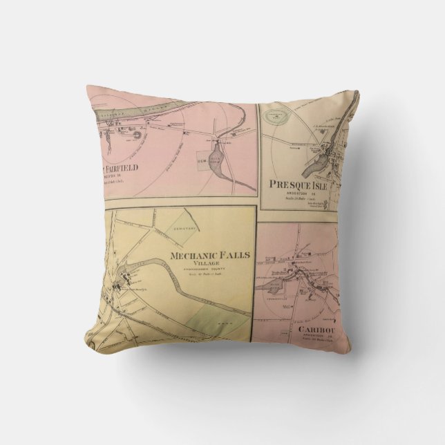 Ft Fairfield, Presque Isle, Cariou Map Kussen (Voorkant)