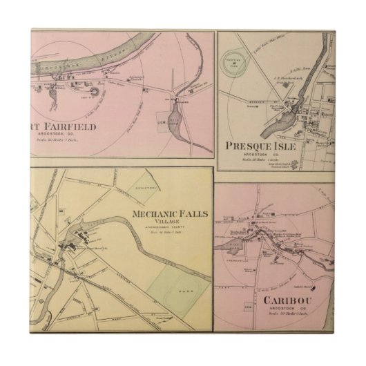Ft Fairfield, Presque Isle, Cariou Map Tegeltje (Voorkant)