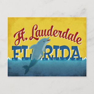 Ft Lauderdale Florida Dolphin Retro Vintage Travel Briefkaart