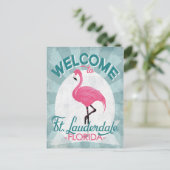 Ft Lauderdale Florida Pink Flamingo Retro Briefkaart (Staand voorkant)