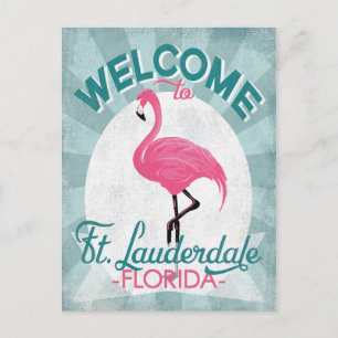 Ft Lauderdale Florida Pink Flamingo Retro Briefkaart