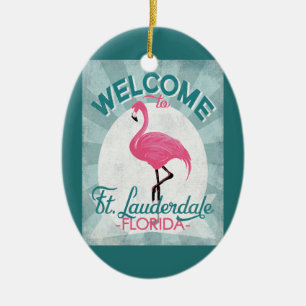 Ft Lauderdale Florida Pink Flamingo Retro Keramisch Ornament