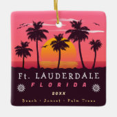Ft Lauderdale Florida Retro Sunset Palm Tree jaren Keramisch Ornament (Voorkant)