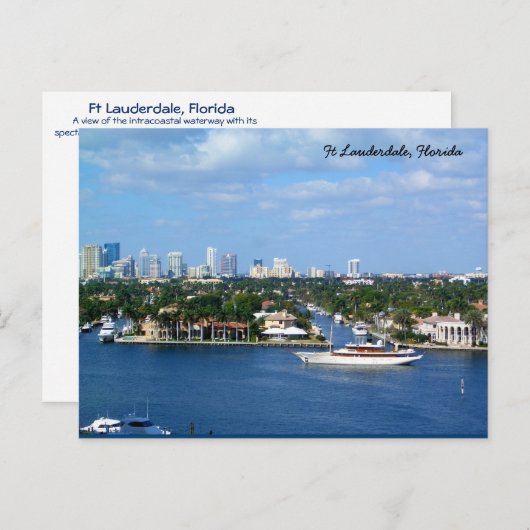 Ft Lauderdale Intrakustwaterway & Skyline Briefkaart (Voorkant / Achterkant)