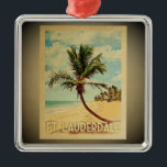 Ft Lauderdale Vintage Travel Ornament Palm Tree<br><div class="desc">Een cool  Fort Lauderdale Florida ornament met een palmboom op een zandstrand met blauwe lucht en oceaan.</div>
