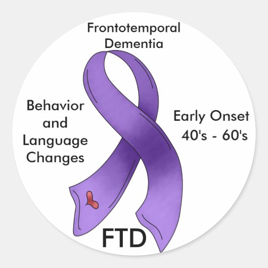 FTD, Frontotemporal Dementia Awareness Ribbon Ronde Sticker (Voorkant)