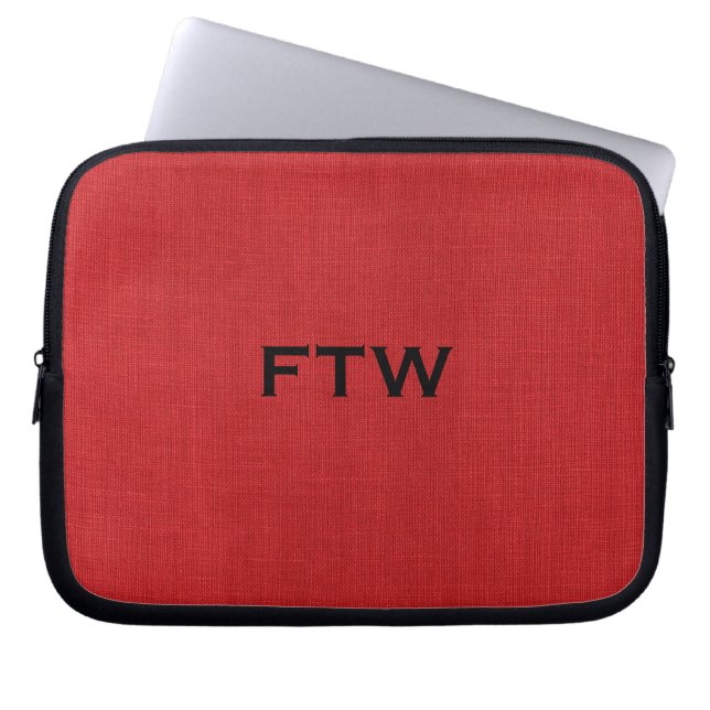 FTW-monogram op rode linnen textuur Foto Laptop Sleeve (Voorkant)
