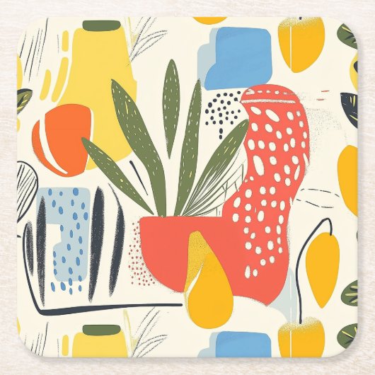 Fuavism Style Levendige kleuren Tuin Pot Kartonnen Onderzetters (Voorkant)