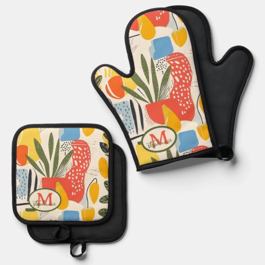 Fuavism Style Levendige kleuren Tuin Pot Ovenwant & Pannenlap Set (Voorkant / Achterkant)