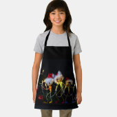 Fubby die Kerstverlichting in de Kerstboom hangen. Schort (Insitu)