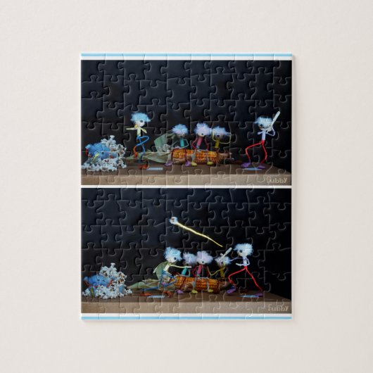 Fubby die slagbal spelen met mais/popcorn. legpuzzel (Verticaal)