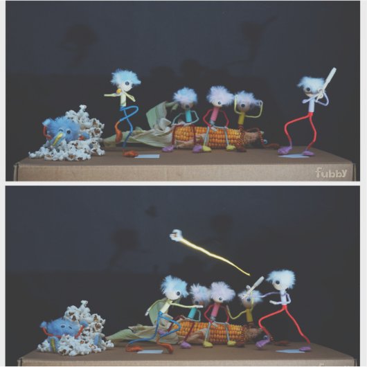 Fubby die slagbal spelen met mais/popcorn. sticker (Voorkant)