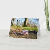 Fubby die zijn hondje uitlaat. bedankkaart (Voorkant)